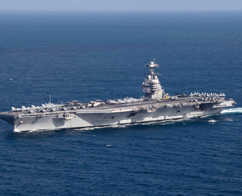 Laivaston uusin lentotukialus USS Gerald R. Ford. Kuvalähde: commons.wikimedia.org By U.S. Navy photo, Public Domain